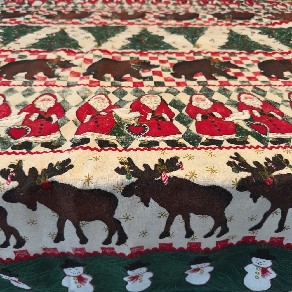 Christmas Holiday Tablecloth Rustic Lodge Santa Moose Bear Snowman 115 x 58